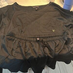 Black Satin Top and Shorts Set